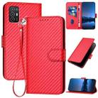 For ZTE Blade A52 YX0070 Carbon Fiber Buckle Leather Phone Case with Lanyard(Red) - 1