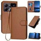For ZTE Blade A54 YX0070 Carbon Fiber Buckle Leather Phone Case with Lanyard(Coffee) - 1