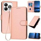 For ZTE Blade A75 4G YX0070 Carbon Fiber Buckle Leather Phone Case with Lanyard(Pink) - 1