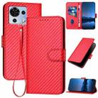 For ZTE Blade V50 Vita YX0070 Carbon Fiber Buckle Leather Phone Case with Lanyard(Red) - 1