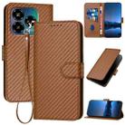 For ZTE Blade V60 Design YX0070 Carbon Fiber Buckle Leather Phone Case with Lanyard(Coffee) - 1