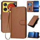 For ZTE nubia Music 2 YX0070 Carbon Fiber Buckle Leather Phone Case with Lanyard(Coffee) - 1
