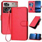 For ZTE nubia Z60 Ultra YX0070 Carbon Fiber Buckle Leather Phone Case with Lanyard(Red) - 1