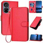 For ZTE Voyage 40 YX0070 Carbon Fiber Buckle Leather Phone Case with Lanyard(Red) - 1