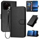 For ZTE Blade A35e 4G YX0070 Carbon Fiber Buckle Leather Phone Case with Lanyard(Black) - 1
