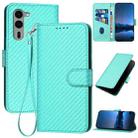 For Fujitsu Arrows We2 Plus YX0070 Carbon Fiber Buckle Leather Phone Case with Lanyard(Light Blue) - 1