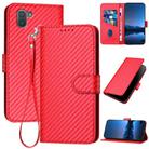 For Sharp Aquos R3 YX0070 Carbon Fiber Buckle Leather Phone Case with Lanyard(Red) - 1