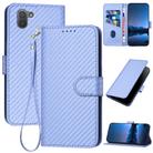 For Sharp Aquos R3 YX0070 Carbon Fiber Buckle Leather Phone Case with Lanyard(Light Purple) - 1