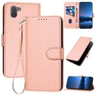For Sharp Aquos R3 YX0070 Carbon Fiber Buckle Leather Phone Case with Lanyard(Pink) - 1