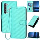 For Sharp Aquos R5G YX0070 Carbon Fiber Buckle Leather Phone Case with Lanyard(Light Blue) - 1