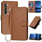 For Sharp Aquos R5G YX0070 Carbon Fiber Buckle Leather Phone Case with Lanyard(Coffee) - 1