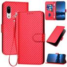 For Sharp Aquos Sense3 YX0070 Carbon Fiber Buckle Leather Phone Case with Lanyard(Red) - 1