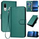 For Sharp Aquos Sense3 YX0070 Carbon Fiber Buckle Leather Phone Case with Lanyard(Dark Green) - 1
