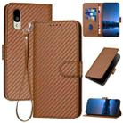 For Sharp Basio Active 3 YX0070 Carbon Fiber Buckle Leather Phone Case with Lanyard(Coffee) - 1
