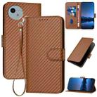For Sharp Aquos wish5 YX0070 Carbon Fiber Buckle Leather Phone Case with Lanyard(Coffee) - 1