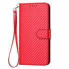 For iPhone SE 2024 YX0070 Carbon Fiber Buckle Leather Phone Case with Lanyard(Red) - 2
