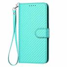 For iPhone SE 2024 YX0070 Carbon Fiber Buckle Leather Phone Case with Lanyard(Light Blue) - 2