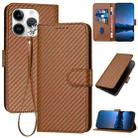 For iPhone 15 Pro YX0070 Carbon Fiber Buckle Leather Phone Case with Lanyard(Coffee) - 1