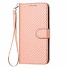 For iPhone 15 YX0070 Carbon Fiber Buckle Leather Phone Case with Lanyard(Pink) - 2