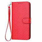 For iPhone 14 Pro Max YX0070 Carbon Fiber Buckle Leather Phone Case with Lanyard(Red) - 2