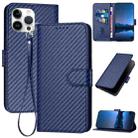 For iPhone 14 Pro Max YX0070 Carbon Fiber Buckle Leather Phone Case with Lanyard(Royal Blue) - 1