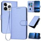 For iPhone 14 Pro YX0070 Carbon Fiber Buckle Leather Phone Case with Lanyard(Light Purple) - 1