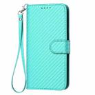 For iPhone 14 YX0070 Carbon Fiber Buckle Leather Phone Case with Lanyard(Light Blue) - 2