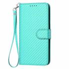 For iPhone 13 Pro Max YX0070 Carbon Fiber Buckle Leather Phone Case with Lanyard(Light Blue) - 2