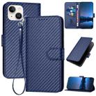 For iPhone 13 YX0070 Carbon Fiber Buckle Leather Phone Case with Lanyard(Royal Blue) - 1