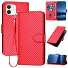 For iPhone 12 / 12 Pro YX0070 Carbon Fiber Buckle Leather Phone Case with Lanyard(Red) - 1