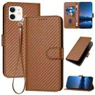 For iPhone 12 / 12 Pro YX0070 Carbon Fiber Buckle Leather Phone Case with Lanyard(Coffee) - 1