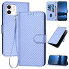 For iPhone 12 / 12 Pro YX0070 Carbon Fiber Buckle Leather Phone Case with Lanyard(Light Purple) - 1