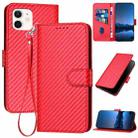 For iPhone 12 mini YX0070 Carbon Fiber Buckle Leather Phone Case with Lanyard(Red) - 1