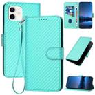 For iPhone 12 mini YX0070 Carbon Fiber Buckle Leather Phone Case with Lanyard(Light Blue) - 1
