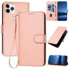 For iPhone 11 Pro Max YX0070 Carbon Fiber Buckle Leather Phone Case with Lanyard(Pink) - 1