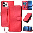 For iPhone 11 Pro YX0070 Carbon Fiber Buckle Leather Phone Case with Lanyard(Red) - 1