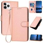 For iPhone 11 Pro YX0070 Carbon Fiber Buckle Leather Phone Case with Lanyard(Pink) - 1