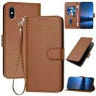 For iPhone X / XS YX0070 Carbon Fiber Buckle Leather Phone Case with Lanyard(Coffee) - 1