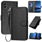 For iPhone X / XS YX0070 Carbon Fiber Buckle Leather Phone Case with Lanyard(Black) - 1