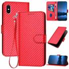 For iPhone XS Max YX0070 Carbon Fiber Buckle Leather Phone Case with Lanyard(Red) - 1