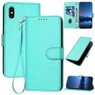 For iPhone XS Max YX0070 Carbon Fiber Buckle Leather Phone Case with Lanyard(Light Blue) - 1