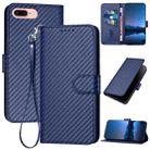 For iPhone 8 Plus / 7 Plus YX0070 Carbon Fiber Buckle Leather Phone Case with Lanyard(Royal Blue) - 1