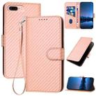 For iPhone 8 Plus / 7 Plus YX0070 Carbon Fiber Buckle Leather Phone Case with Lanyard(Pink) - 1