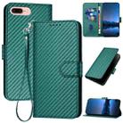 For iPhone 8 Plus / 7 Plus YX0070 Carbon Fiber Buckle Leather Phone Case with Lanyard(Dark Green) - 1