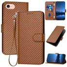 For iPhone SE 2022 / SE 2020 / 8 / 7 YX0070 Carbon Fiber Buckle Leather Phone Case with Lanyard(Coffee) - 1