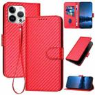 For iPhone 16 Pro Max YX0070 Carbon Fiber Buckle Leather Phone Case with Lanyard(Red) - 1