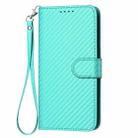 For iPhone 16 Pro Max YX0070 Carbon Fiber Buckle Leather Phone Case with Lanyard(Light Blue) - 2