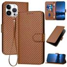 For iPhone 16 Pro Max YX0070 Carbon Fiber Buckle Leather Phone Case with Lanyard(Coffee) - 1