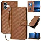 For iPhone 16 Plus YX0070 Carbon Fiber Buckle Leather Phone Case with Lanyard(Coffee) - 1