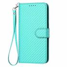 For iPhone 16 YX0070 Carbon Fiber Buckle Leather Phone Case with Lanyard(Light Blue) - 2